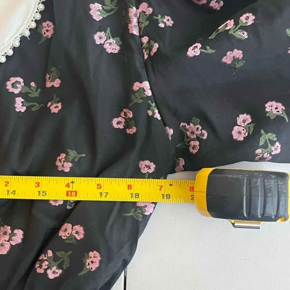 Sister Jane Puff Sleeve Collard Ink Dark Floral Sz L Goth Whimsigoth Dress - Picture 10 of 16